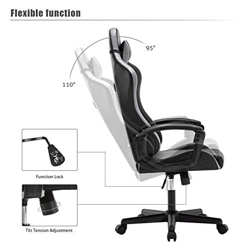 IntimaTe WM Heart Silla Gaming con Respaldo Alto Cojín Lumbar & Cabeza Almohada, Altura Ajustable 360° Giratorio y Reposabrazos Fijos (Gris)