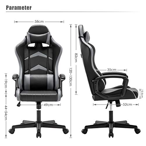 IntimaTe WM Heart Silla Gaming con Respaldo Alto Cojín Lumbar & Cabeza Almohada, Altura Ajustable 360° Giratorio y Reposabrazos Fijos (Gris)