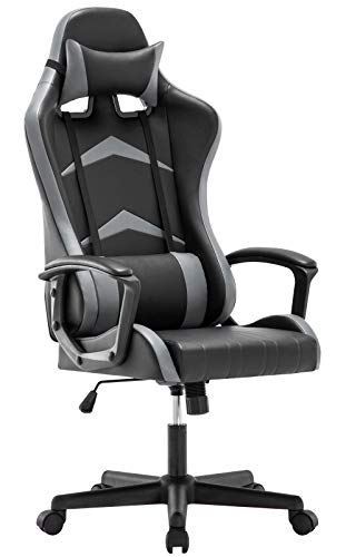 IntimaTe WM Heart Silla Gaming con Respaldo Alto Cojín Lumbar & Cabeza Almohada, Altura Ajustable 360° Giratorio y Reposabrazos Fijos (Gris)