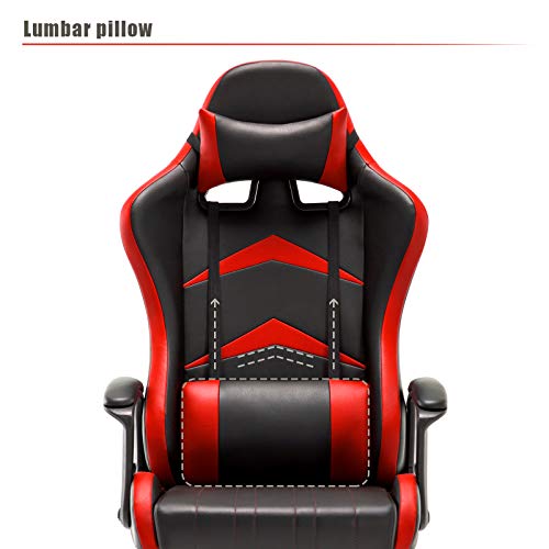 IntimaTe WM Heart Silla Gaming con Respaldo Alto Cojín Lumbar & Cabeza Almohada, Altura Ajustable 360° Giratorio y Reposabrazos Fijos (Roja)