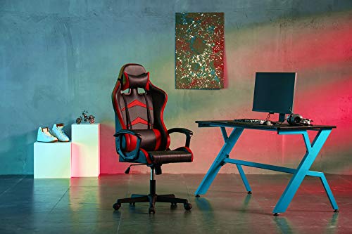 IntimaTe WM Heart Silla Gaming con Respaldo Alto Cojín Lumbar & Cabeza Almohada, Altura Ajustable 360° Giratorio y Reposabrazos Fijos (Roja)