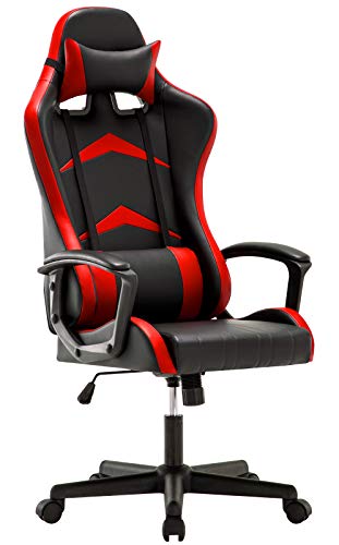 IntimaTe WM Heart Silla Gaming con Respaldo Alto Cojín Lumbar & Cabeza Almohada, Altura Ajustable 360° Giratorio y Reposabrazos Fijos (Roja)