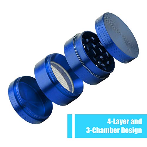 Intirilife Grinder Molinillo en Azul METALICO - Triturador de Cocina de Metal de 4 Piezas para triturar Hierbas, Especias, Tabaco, Plantas, Hojas de té, etc. - con Filtro de Polen y raspador