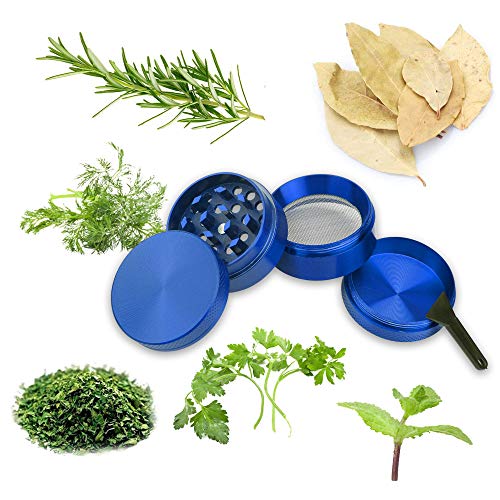 Intirilife Grinder Molinillo en Azul METALICO - Triturador de Cocina de Metal de 4 Piezas para triturar Hierbas, Especias, Tabaco, Plantas, Hojas de té, etc. - con Filtro de Polen y raspador