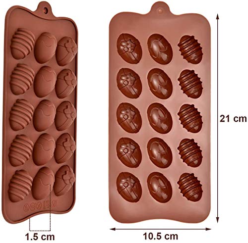 INTVN Moldes de silicona para huevos de Pascua para chocolate, 4 unidades, con 15 cavidades para repostería, repostería, repostería, repostería, Cocina, decoración