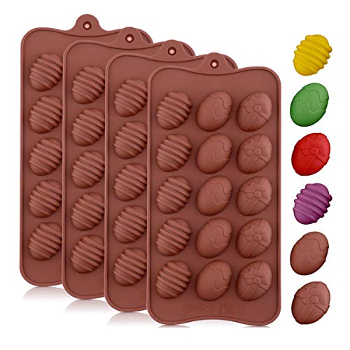 INTVN Moldes de silicona para huevos de Pascua para chocolate, 4 unidades, con 15 cavidades para repostería, repostería, repostería, repostería, Cocina, decoración
