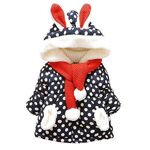 Invierno Abrigos Bebe Niña 1-5 años Niñas Lunares Chaqueta con Capucha de Oreja de Conejo Lindo Parkas Abrigo de Algodon