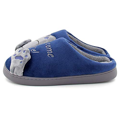 Invierno Cálido Zapatillas de Estar por casa Interior para Mujere Hombre patrón Gatos 42/43 EU (Tamaño de Etiqueta 44/45) Gato-Azul