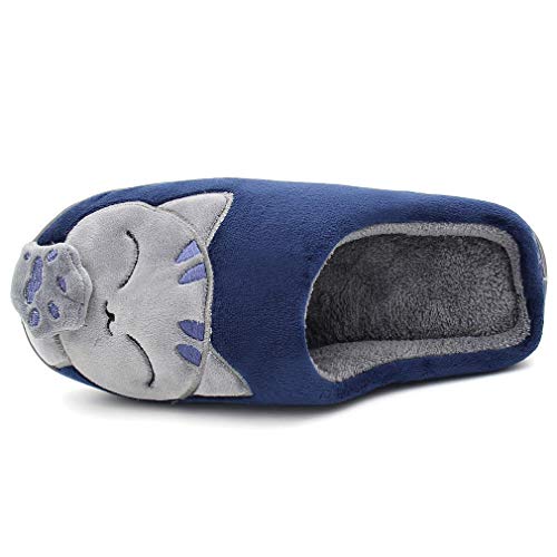 Invierno Cálido Zapatillas de Estar por casa Interior para Mujere Hombre patrón Gatos 42/43 EU (Tamaño de Etiqueta 44/45) Gato-Azul