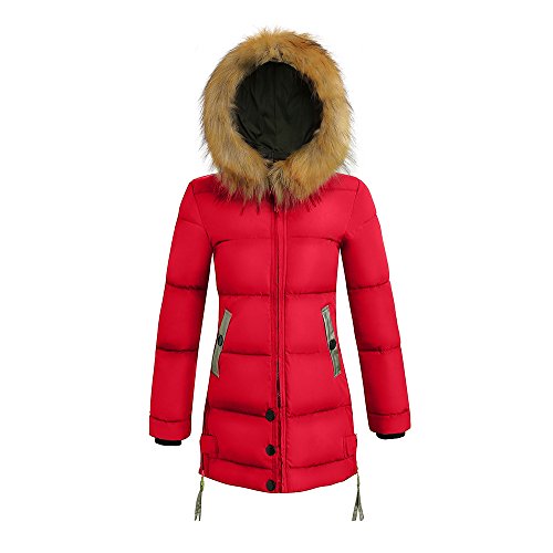 Invierno Slim Abrigo con Capucha Acolchado Chaqueta Largo con Capucha para Mujer (Rojo, M)