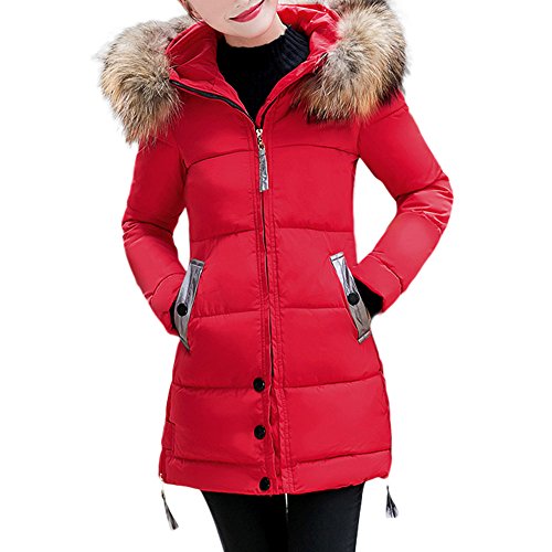 Invierno Slim Abrigo con Capucha Acolchado Chaqueta Largo con Capucha para Mujer (Rojo, M)