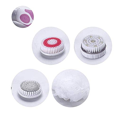 iPawde Cepillo de Masaje eléctrico para SPA Spin Shower Kit de Cepillo de Limpieza Facial y Corporal con Mango Largo y 4 Accesorios (Rojo)