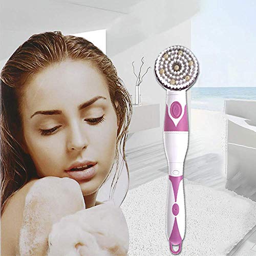 iPawde Cepillo de Masaje eléctrico para SPA Spin Shower Kit de Cepillo de Limpieza Facial y Corporal con Mango Largo y 4 Accesorios (Rojo)