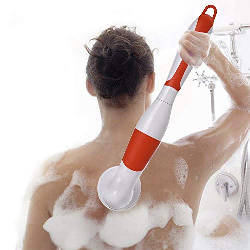 iPawde Cepillo de Masaje eléctrico para SPA Spin Shower Kit de Cepillo de Limpieza Facial y Corporal con Mango Largo y 4 Accesorios (Rojo)