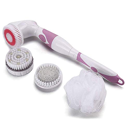iPawde Cepillo de Masaje eléctrico para SPA Spin Shower Kit de Cepillo de Limpieza Facial y Corporal con Mango Largo y 4 Accesorios (Rojo)