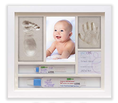 iPiccoli | Marco para huellas de niño y bebé, regalo bautizo y nacimiento, kit completo con Arcilla, porta pulseras de nacimiento