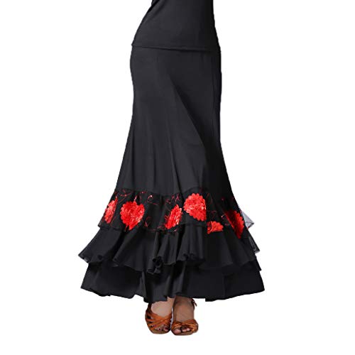 IPOTCH Falda de Flamenco Volante para Mujer - Negro + Rojo, como se describe