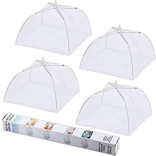 Ipow [4 PCS] Cubierta protectora alimentos fresca, Mosquitera comida desplegable cubre platos para Cocina, Barbacoa, Picnics, Fiesta al Aire Libre, Blanco