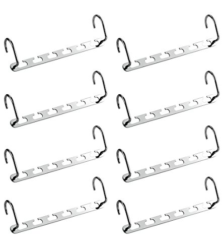 ipow [8 PCS Perchas con Dos Ganchos y Seis Ranuras Colgador Organizador para Ropa en Armario, Metal Cromado Robusto, Longitud 26cm