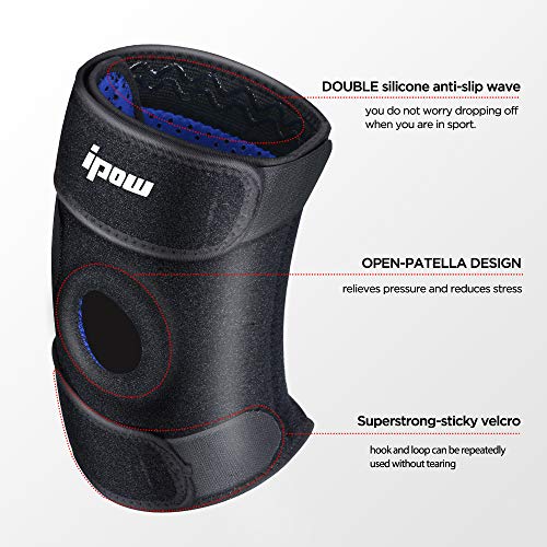 Ipow® Soporte deportivo para rodilla, protecciones rodilla/rodillera para correr, baloncesto, saltar, caminar y otros ,tamaños adjustble hasta 21 pulgadas,confortable para hombres y mujeres, Negro con azul