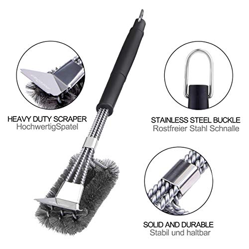 Iregro - Cepillo de Parrilla, con espátula de Acero Inoxidable 304 y Mango Largo, para Parrilla de Gas, eléctrica o de carbón