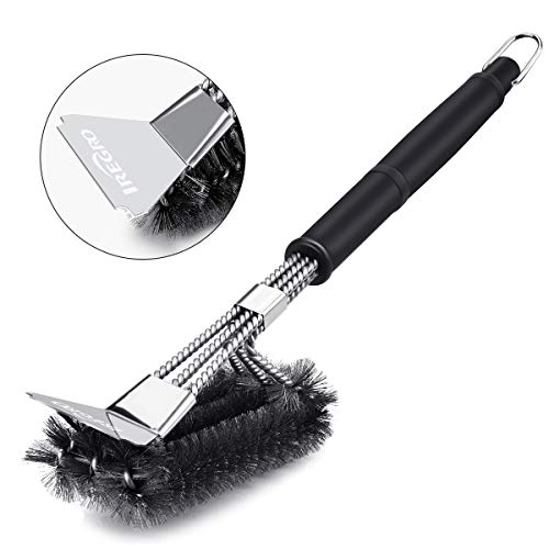 Iregro - Cepillo de Parrilla, con espátula de Acero Inoxidable 304 y Mango Largo, para Parrilla de Gas, eléctrica o de carbón