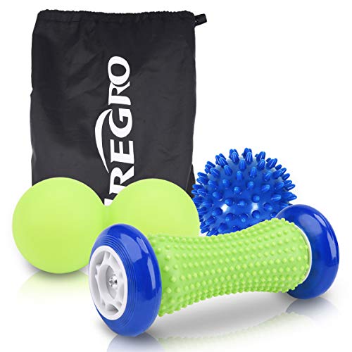 IREGRO Rodillo de Masaje de Pies y Manos Rodillo de Masaje para Aliviar Dolor de Músculo,bolas de masaje para la fascitis plantar, perfecto para un masaje de pies,hombros,brazos y espalda(juego de 3)