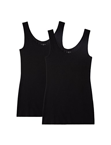IRIS & LILLY Camiseta de Tirantes de Algodón para Mujer, Pack de 2, 2 x Negro, Small