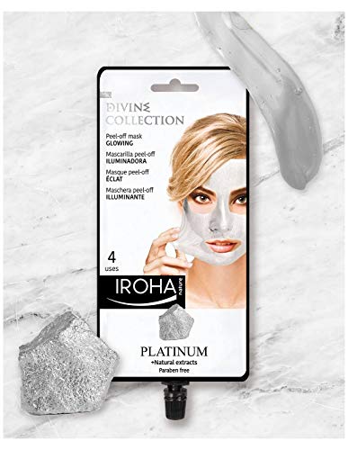 Iroha Nature - Mascarilla Facial Iluminadora Peel Off con Platino, 4 usos 1 packs | Mascarilla Peel Off Platino