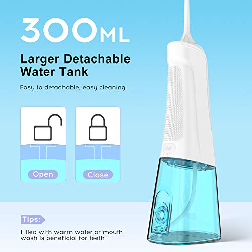 Irrigador Bucal Portátil - Carejet Irrigador Dental de 300ml con 4 modos incluyen el modo DIY, 4 Boquillas Multifuncionales IPX7 USB Recargable, Función de memoria, Viaje y el Uso diario