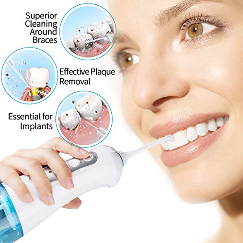 Irrigador Dental Profesional Portátil 300ml, Irrigador Bucal Recargable Impermeable IPX7 y 3 Modos Irrigador Dental de Viaje 4 Recambios Accesorios de Irrigadores Dentales Nicefuse Water Flosser