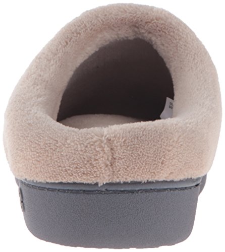 isotoner - Zueco de rizo para mujer, espuma viscoelástica, comodidad y soporte de arco, interior y exterior, Beige (Marrón topo), 39.5/40 EU