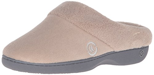 isotoner - Zueco de rizo para mujer, espuma viscoelástica, comodidad y soporte de arco, interior y exterior, Beige (Marrón topo), 39.5/40 EU