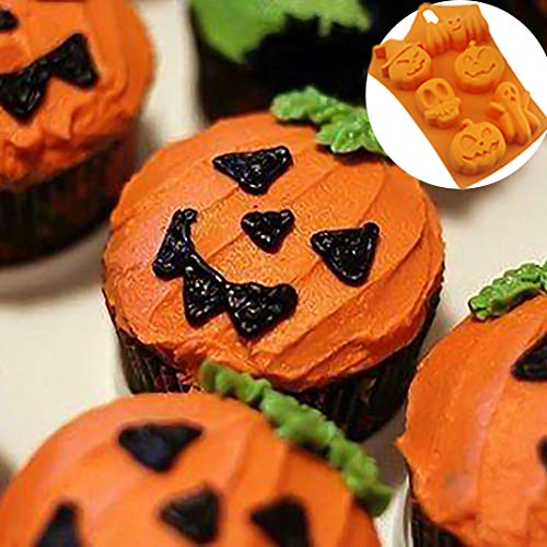 iSuperb 4 Piezas Halloween Molde Silicona Molde Calabaza Murciélago Calavera Fantasma Halloween Molds para Galletas Chocolate Magdalenas Jabones (4 Halloween Molde)