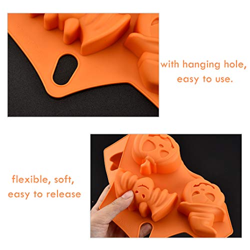 iSuperb 4 Piezas Halloween Molde Silicona Molde Calabaza Murciélago Calavera Fantasma Halloween Molds para Galletas Chocolate Magdalenas Jabones (4 Halloween Molde)