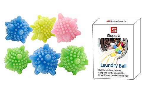 iSuperb Lavado de pelotas para lavar la ropa Lavadora de ropa sin contaminacion pelota de lavandería pack of 6