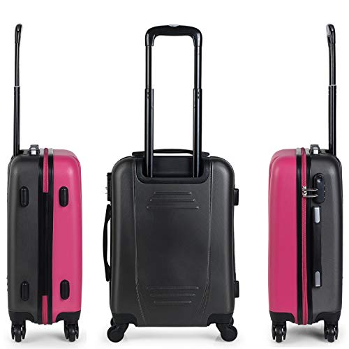 ITACA - Maleta Cabina de Viaje Rígida 4 Ruedas Trolley 55 cm ABS. Equipaje de Mano. Pequeña Práctica Cómoda y Ligera Low Cost Ryanair, Estudiante. 71150, Color Fucsia-Antracita
