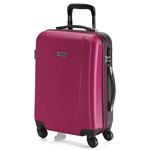 ITACA - Maleta Cabina de Viaje Rígida 4 Ruedas Trolley 55 cm ABS. Equipaje de Mano. Pequeña Práctica Cómoda y Ligera Low Cost Ryanair, Estudiante. 71150, Color Fucsia-Antracita