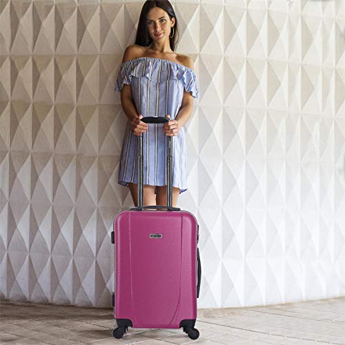 ITACA - Maleta Cabina de Viaje Rígida 4 Ruedas Trolley 55 cm ABS. Equipaje de Mano. Pequeña Práctica Cómoda y Ligera Low Cost Ryanair, Estudiante. 71150, Color Fucsia-Antracita