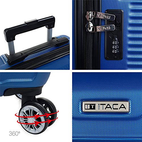ITACA - Maleta de Viaje Rígida 4 Ruedas Trolley 55 cm ABS Lisas. Equipaje de Mano. Dura Resistente y Ligera. Mango Asas Candado. Vuelos Low Cost Ryanair. T72050, Color Azul
