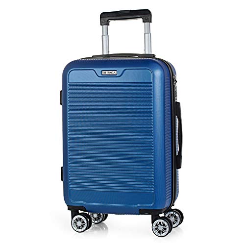 ITACA - Maleta de Viaje Rígida 4 Ruedas Trolley 55 cm ABS Lisas. Equipaje de Mano. Dura Resistente y Ligera. Mango Asas Candado. Vuelos Low Cost Ryanair. T72050, Color Azul