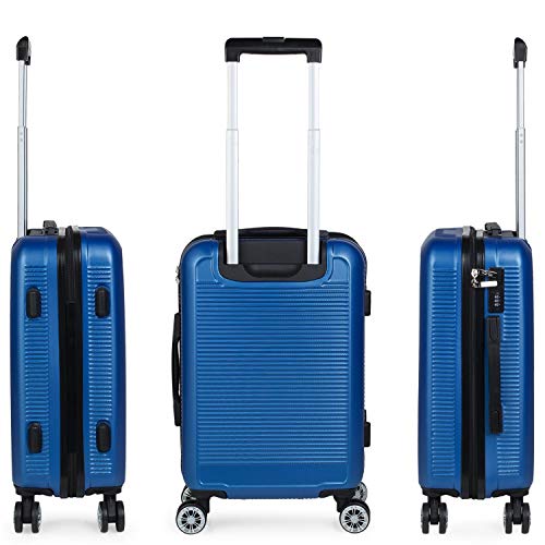 ITACA - Maleta de Viaje Rígida 4 Ruedas Trolley 55 cm ABS Lisas. Equipaje de Mano. Dura Resistente y Ligera. Mango Asas Candado. Vuelos Low Cost Ryanair. T72050, Color Azul