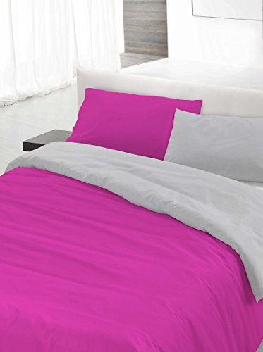 Italian Bed Linen Italiano Edredón Ropa DE Cama Establece Fucsia/Gris Doble de 250 x 200 cm