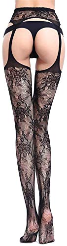 Itvip - Medias de malla para mujer, de encaje, color negro, mallas de malla, modelo medias Negro