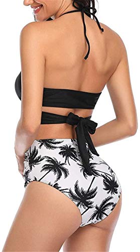 ITVIP - Traje de baño para mujer, dos piezas, diseño de hojas de flores, estampado de bikini con cuello en V S Nero 2