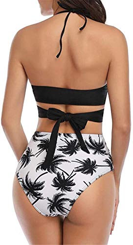 ITVIP - Traje de baño para mujer, dos piezas, diseño de hojas de flores, estampado de bikini con cuello en V S Nero 2