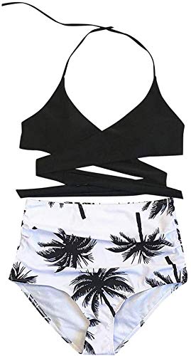 ITVIP - Traje de baño para mujer, dos piezas, diseño de hojas de flores, estampado de bikini con cuello en V S Nero 2