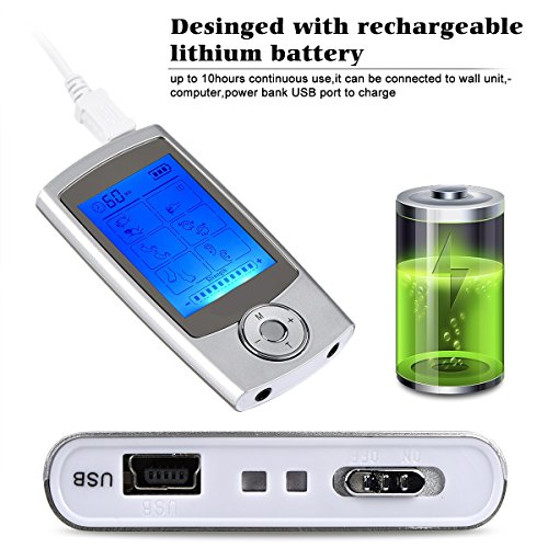 iVOLCONN Masajeador y estimulador de pulsos TENS para el dolor alivio de músculo estimulador con 16 modos y 8 cojines