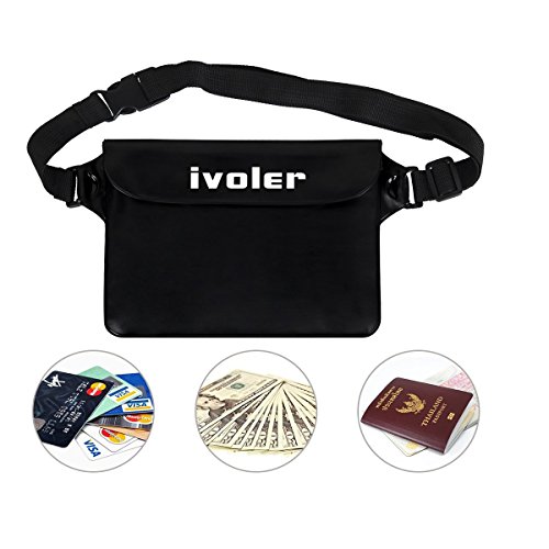 ivoler [2 Unidades] Riñonera Impermeable Universal con Correa de Cintura, Bolsa Estanca para Playa, Floating, Rafting, Kayak, Senderismo, Pesca, Escalada, Camping, etc. (Negro+Negro)