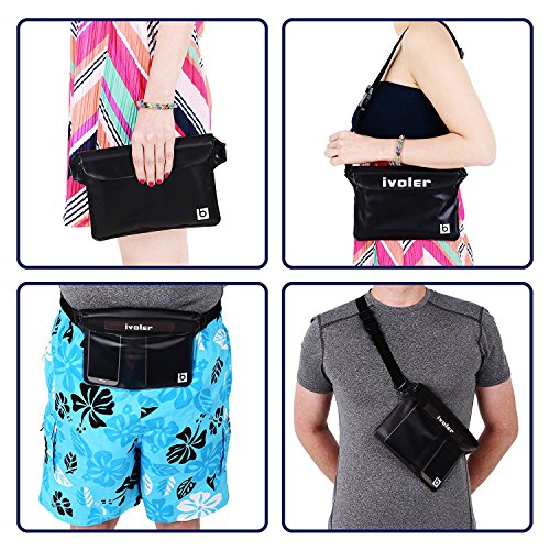 ivoler [2 Unidades] Riñonera Impermeable Universal con Correa de Cintura, Bolsa Estanca para Playa, Floating, Rafting, Kayak, Senderismo, Pesca, Escalada, Camping, etc. (Negro+Negro)